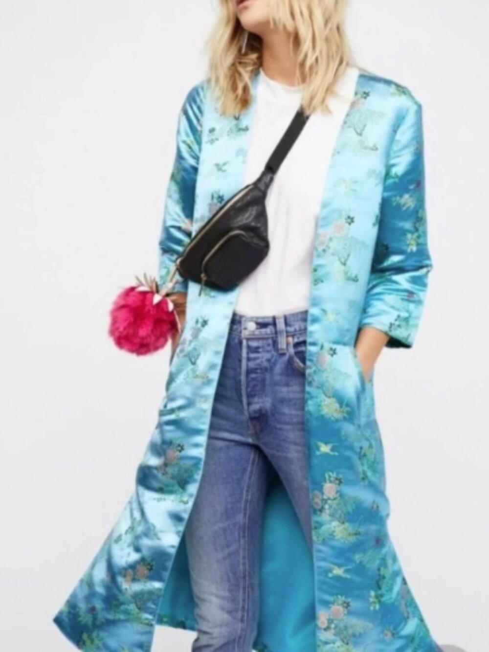 Free People Asian Turquoise Long Jacket Size Large